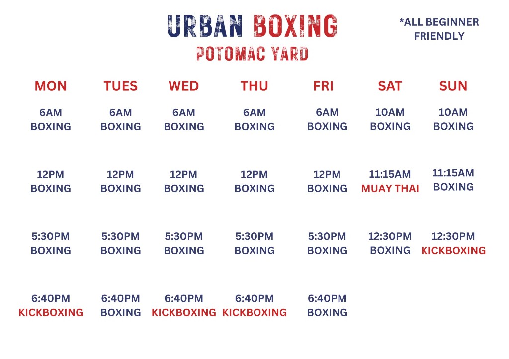 Weekly class schedule — Urban Boxing National Landing